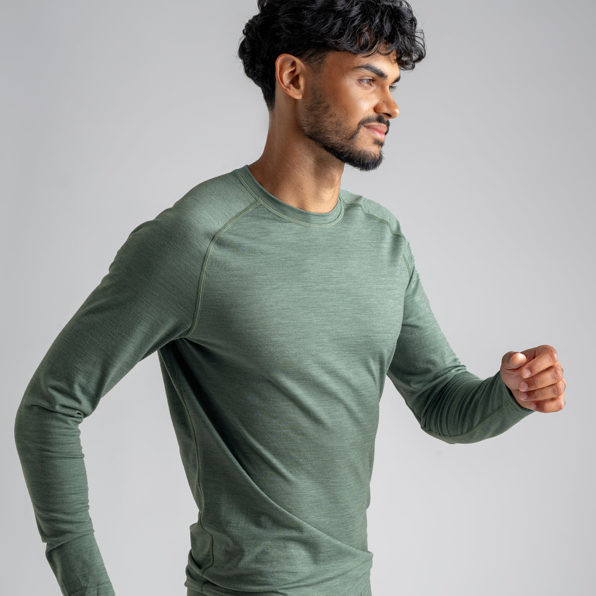 Senti, t-shirt à manches longues en laine mérinos pour homme, coloris Thyme Green